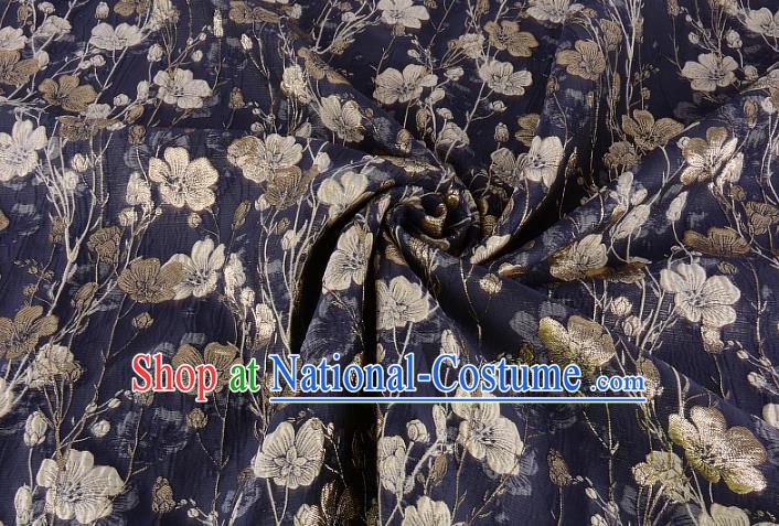 Chinese Traditional Costume Royal Palace Flowers Pattern Black Brocade Fabric, Chinese Ancient Clothing Drapery Hanfu Cheongsam Material