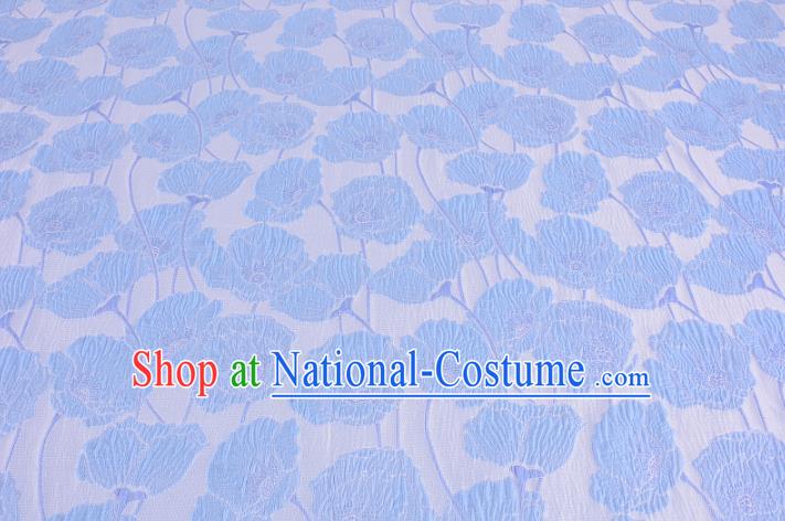 Chinese Traditional Costume Royal Palace Blue Flowers Satin Brocade Fabric, Chinese Ancient Clothing Drapery Hanfu Cheongsam Material