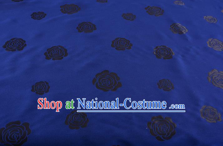 Chinese Traditional Costume Royal Palace Rose Pattern Blue Satin Brocade Fabric, Chinese Ancient Clothing Drapery Hanfu Cheongsam Material