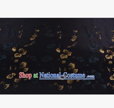 Chinese Traditional Costume Royal Palace Printing Flowers Black Satin Brocade Fabric, Chinese Ancient Clothing Drapery Hanfu Cheongsam Material