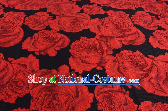 Chinese Traditional Costume Royal Palace Printing Red Rose Satin Brocade Fabric, Chinese Ancient Clothing Drapery Hanfu Cheongsam Material