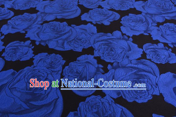 Chinese Traditional Costume Royal Palace Printing Blue Rose Satin Brocade Fabric, Chinese Ancient Clothing Drapery Hanfu Cheongsam Material