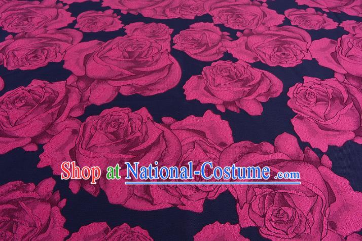 Chinese Traditional Costume Royal Palace Printing Rosy Rose Satin Brocade Fabric, Chinese Ancient Clothing Drapery Hanfu Cheongsam Material