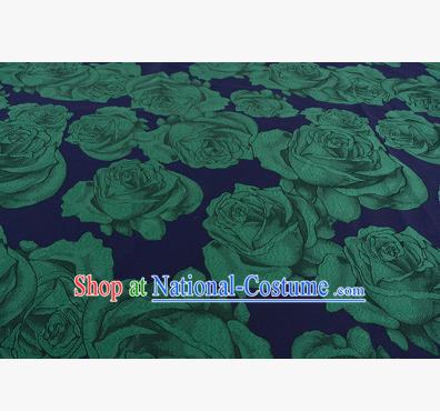 Chinese Traditional Costume Royal Palace Printing Green Rose Satin Brocade Fabric, Chinese Ancient Clothing Drapery Hanfu Cheongsam Material