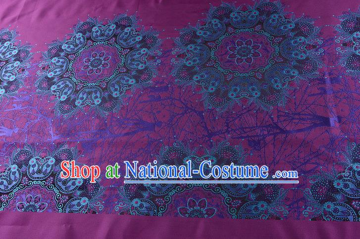 Chinese Traditional Costume Royal Palace Pattern Purple Satin Brocade Fabric, Chinese Ancient Clothing Drapery Hanfu Cheongsam Material