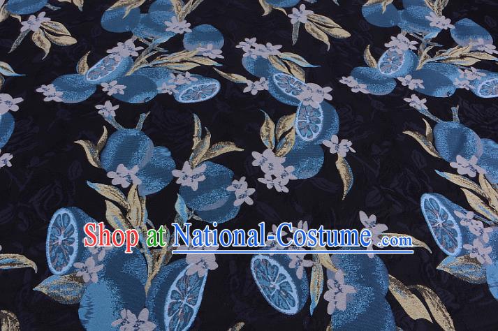 Chinese Traditional Costume Royal Palace Lotus Root Pattern Black Satin Brocade Fabric, Chinese Ancient Clothing Drapery Hanfu Cheongsam Material