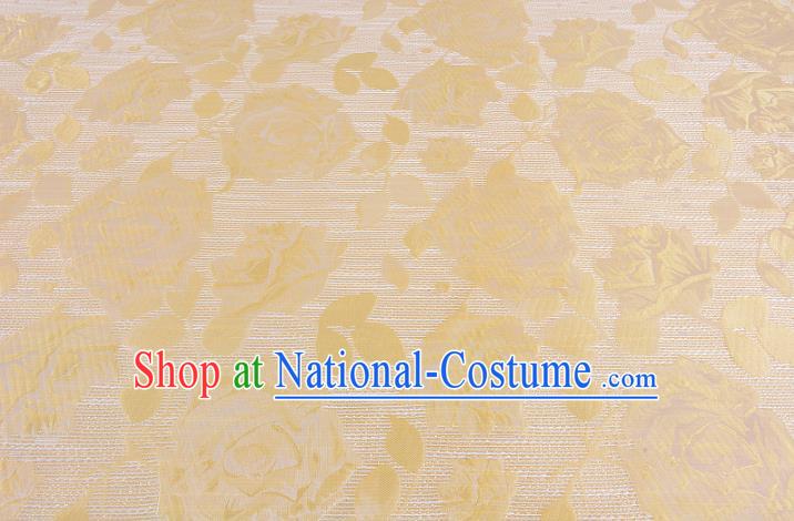 Chinese Traditional Costume Royal Palace Rose Pattern Yellow Brocade Fabric, Chinese Ancient Clothing Drapery Hanfu Cheongsam Material