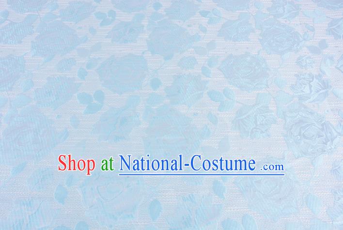 Chinese Traditional Costume Royal Palace Rose Pattern Blue Brocade Fabric, Chinese Ancient Clothing Drapery Hanfu Cheongsam Material