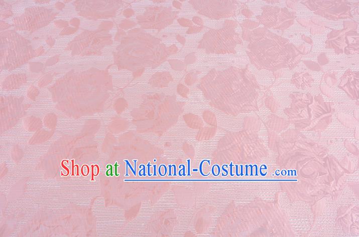 Chinese Traditional Costume Royal Palace Rose Pattern Pink Brocade Fabric, Chinese Ancient Clothing Drapery Hanfu Cheongsam Material