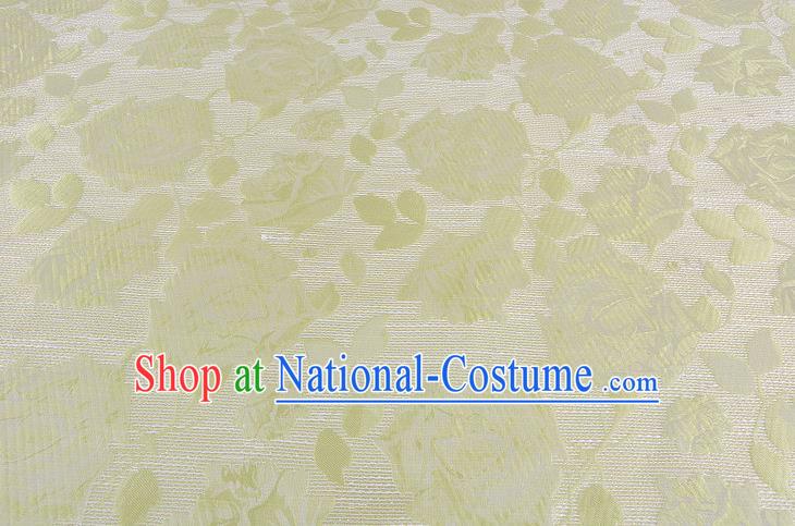 Chinese Traditional Costume Royal Palace Rose Pattern Green Brocade Fabric, Chinese Ancient Clothing Drapery Hanfu Cheongsam Material