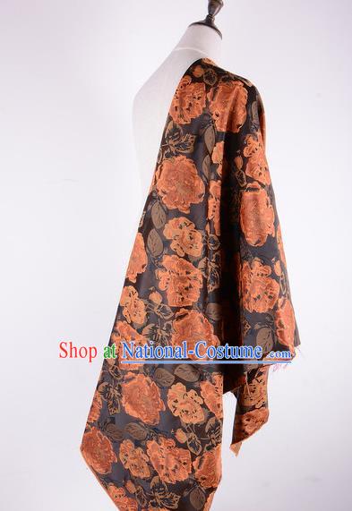 Chinese Traditional Costume Royal Palace Peony Pattern Brown Brocade Fabric, Chinese Ancient Clothing Drapery Hanfu Cheongsam Material