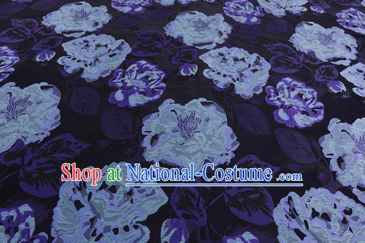 Chinese Traditional Costume Royal Palace Peony Pattern Navy Brocade Fabric, Chinese Ancient Clothing Drapery Hanfu Cheongsam Material