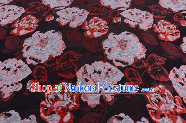 Chinese Traditional Costume Royal Palace Peony Pattern Coffee Brocade Fabric, Chinese Ancient Clothing Drapery Hanfu Cheongsam Material