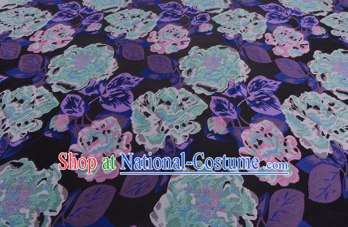 Chinese Traditional Costume Royal Palace Purple Peony Pattern Brocade Fabric, Chinese Ancient Clothing Drapery Hanfu Cheongsam Material