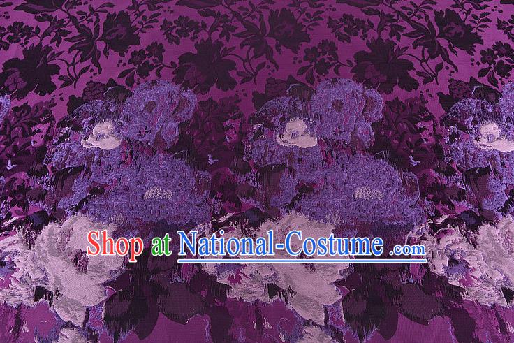 Chinese Traditional Costume Royal Palace Printing Flowers Pattern Purple Brocade Fabric, Chinese Ancient Clothing Drapery Hanfu Cheongsam Material