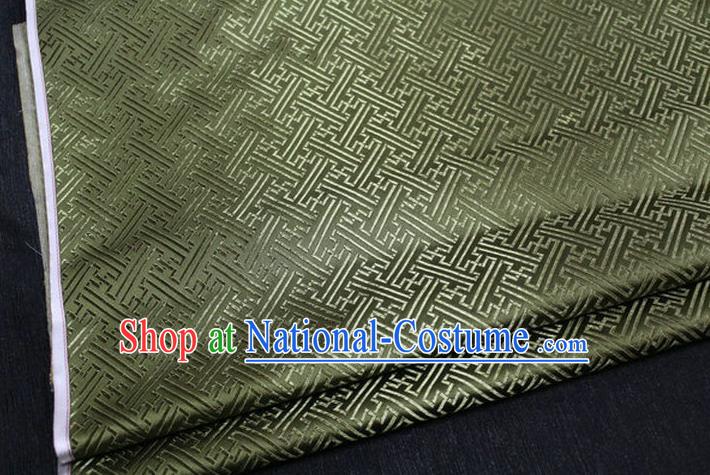 Chinese Traditional Costume Royal Palace Pattern Mongolian Robe Army Green Brocade Fabric, Chinese Ancient Clothing Drapery Hanfu Cheongsam Material