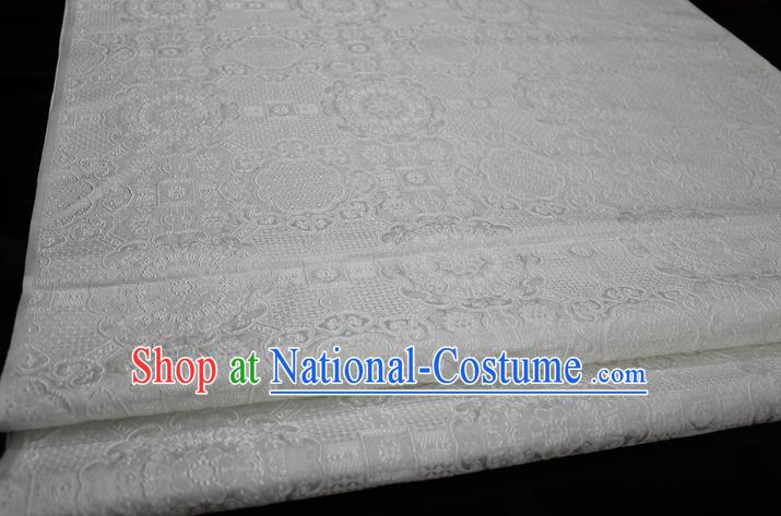 Chinese Traditional Royal Palace Pattern Mongolian Robe White Brocade Fabric, Chinese Ancient Costume Drapery Hanfu Cheongsam Material