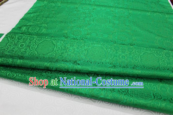 Chinese Traditional Royal Palace Pattern Mongolian Robe Green Brocade Fabric, Chinese Ancient Costume Drapery Hanfu Cheongsam Material