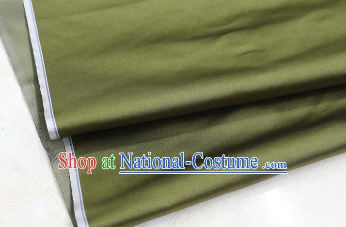 Chinese Traditional Royal Palace Mongolian Robe Olive Green Satin Brocade Fabric, Chinese Ancient Costume Drapery Hanfu Cheongsam Material