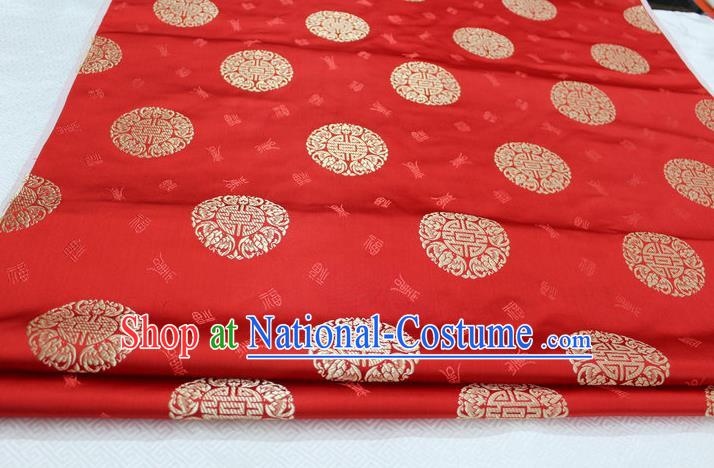 Chinese Traditional Royal Palace Longevity Pattern Mongolian Robe Red Satin Brocade Fabric, Chinese Ancient Costume Drapery Hanfu Tang Suit Material