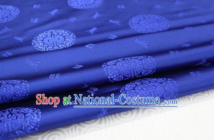 Chinese Traditional Royal Palace Longevity Pattern Mongolian Robe Royalblue Satin Brocade Fabric, Chinese Ancient Costume Drapery Hanfu Tang Suit Material