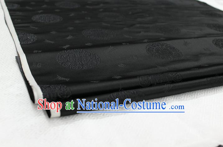 Chinese Traditional Royal Palace Longevity Pattern Mongolian Robe Black Satin Brocade Fabric, Chinese Ancient Costume Drapery Hanfu Tang Suit Material