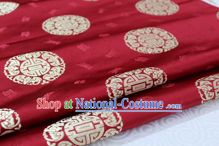 Chinese Traditional Royal Palace Golden Longevity Pattern Mongolian Robe Purplish Red Satin Brocade Fabric, Chinese Ancient Costume Drapery Hanfu Tang Suit Material