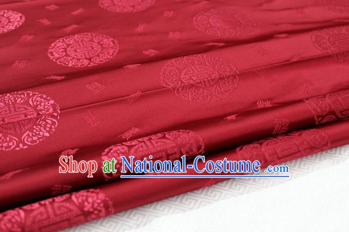 Chinese Traditional Royal Palace Longevity Pattern Mongolian Robe Purplish Red Satin Brocade Fabric, Chinese Ancient Costume Drapery Hanfu Tang Suit Material