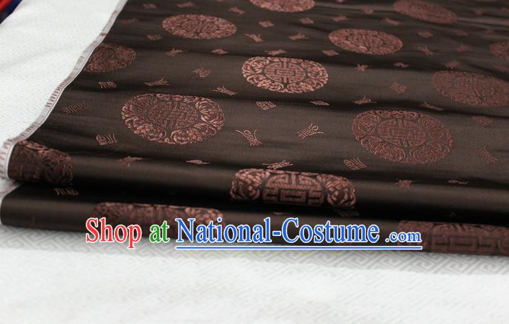 Chinese Traditional Royal Palace Longevity Pattern Mongolian Robe Coffee Satin Brocade Fabric, Chinese Ancient Costume Drapery Hanfu Tang Suit Material