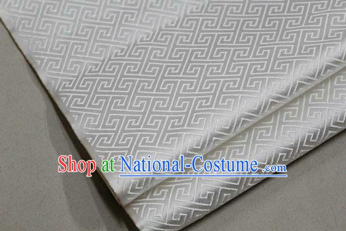 Chinese Traditional Royal Palace Back Pattern Mongolian Robe White Satin Brocade Fabric, Chinese Ancient Costume Drapery Hanfu Tang Suit Material