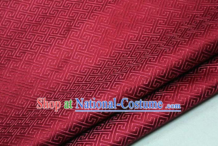 Chinese Traditional Royal Palace Back Pattern Mongolian Robe Wine Red Satin Brocade Fabric, Chinese Ancient Costume Drapery Hanfu Tang Suit Material