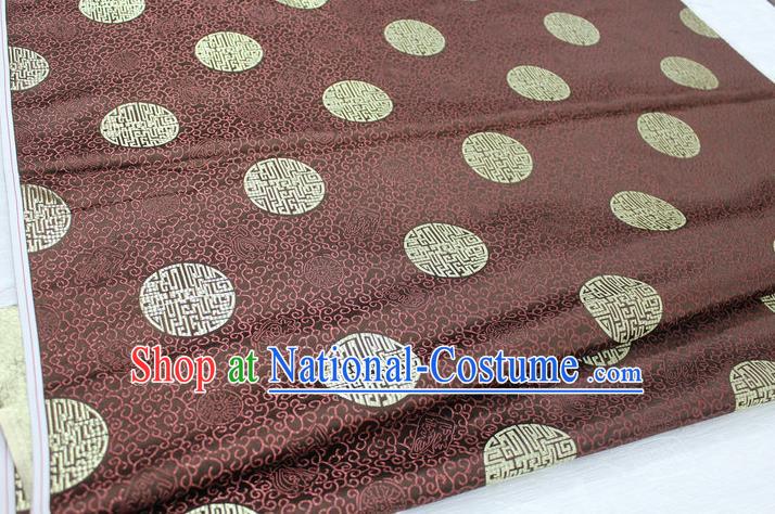 Chinese Traditional Royal Palace Longevity Pattern Mongolian Robe Coffee Brocade Fabric, Chinese Ancient Costume Drapery Hanfu Tang Suit Material