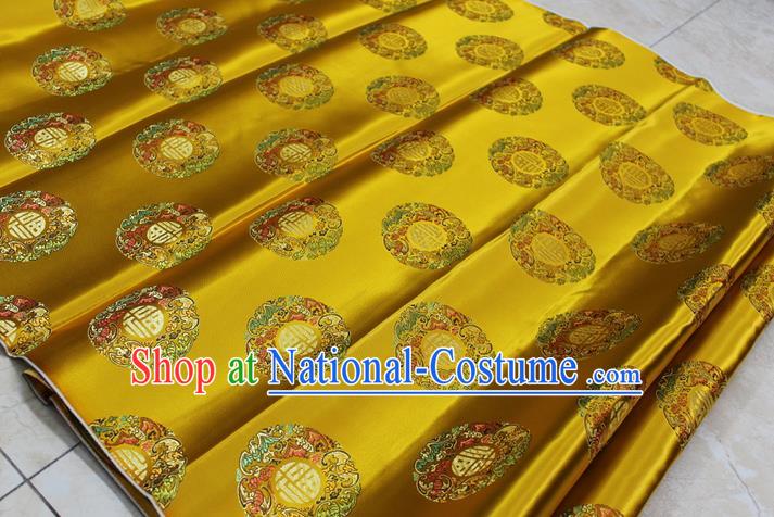 Chinese Traditional Royal Palace Fu Character Pattern Mongolian Robe Golden Brocade Fabric, Chinese Ancient Emperor Costume Drapery Hanfu Tang Suit Material