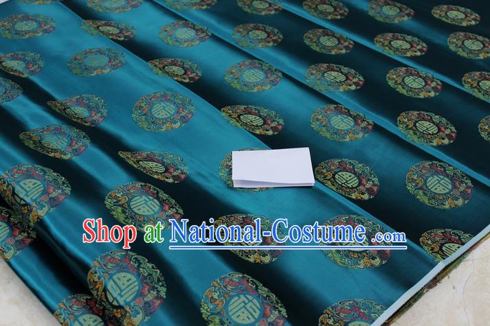 Chinese Traditional Royal Palace Fu Character Pattern Mongolian Robe Peacock Green Brocade Fabric, Chinese Ancient Emperor Costume Drapery Hanfu Tang Suit Material