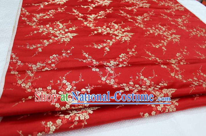 Chinese Traditional Royal Palace Wintersweet Pattern Cheongsam Red Brocade Fabric, Chinese Ancient Emperor Costume Drapery Hanfu Tang Suit Material