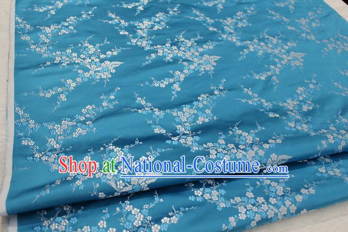 Chinese Traditional Royal Palace Wintersweet Pattern Cheongsam Lake Blue Brocade Fabric, Chinese Ancient Emperor Costume Drapery Hanfu Tang Suit Material