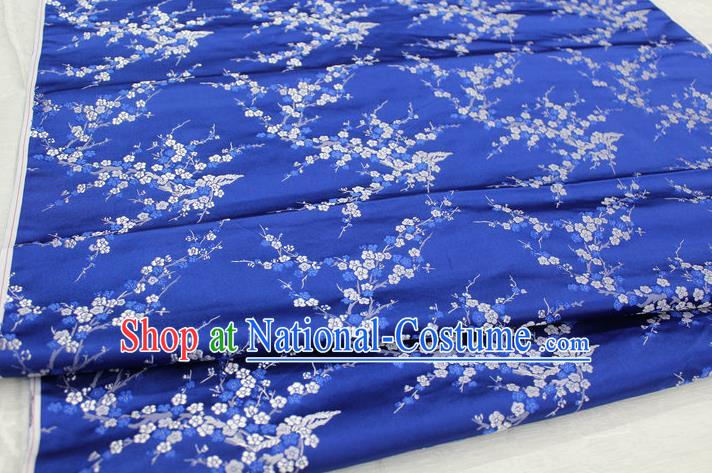 Chinese Traditional Royal Palace Wintersweet Pattern Cheongsam Deep Blue Brocade Fabric, Chinese Ancient Emperor Costume Drapery Hanfu Tang Suit Material