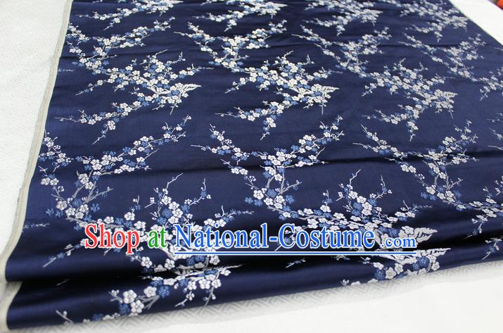 Chinese Traditional Royal Palace Wintersweet Pattern Cheongsam Navy Brocade Fabric, Chinese Ancient Emperor Costume Drapery Hanfu Tang Suit Material