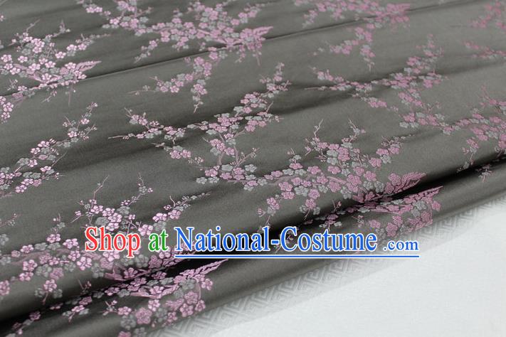 Chinese Traditional Royal Palace Wintersweet Pattern Cheongsam Deep Grey Brocade Fabric, Chinese Ancient Emperor Costume Drapery Hanfu Tang Suit Material