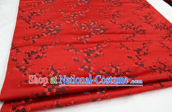 Chinese Traditional Royal Palace Wintersweet Pattern Cheongsam Red Brocade Fabric, Chinese Ancient Emperor Costume Drapery Hanfu Tang Suit Material