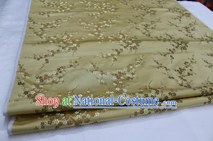 Chinese Traditional Royal Palace Wintersweet Pattern Cheongsam Golden Brocade Fabric, Chinese Ancient Emperor Costume Drapery Hanfu Tang Suit Material