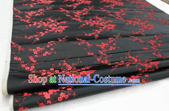 Chinese Traditional Royal Palace Red Wintersweet Pattern Cheongsam Black Brocade Fabric, Chinese Ancient Emperor Costume Drapery Hanfu Tang Suit Material