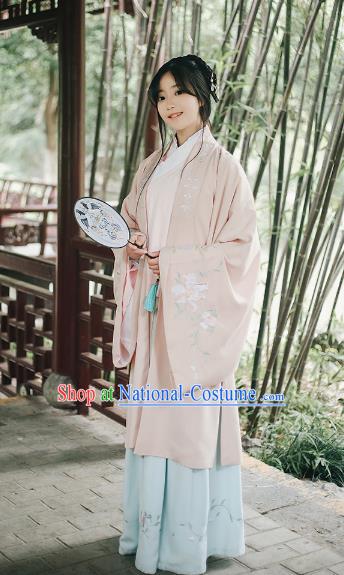 Traditional Chinese Ancient Ming Dynasty Palace Lady Wide Sleeve Cape Hanfu Costume Embroidered Cloak for Women