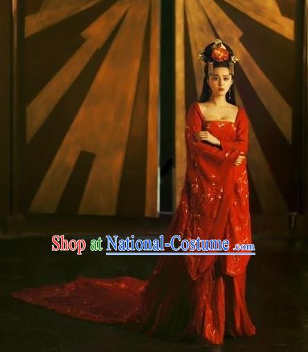 Traditional Ancient Chinese Costume, Costumes Elegant Hanfu Clothing Chinese Tang Dynasty Imperial Emperess Chiffon Red Dance Clothing for Women