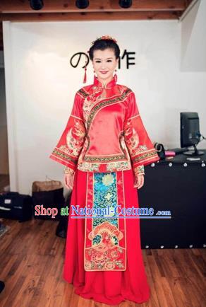 Ancient Chinese Costume Xiuhe Suits Chinese Style Wedding Dress Red Restoring Ancient Women Longfeng Dragon And Phoenix Flown Bride Toast Cheongsam