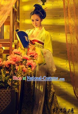 Traditional Ancient Chinese Imperial Consort Costume, Elegant Hanfu Clothing Chinese Tang Dynasty Imperial Emperess Long Water Sleeve Clothing for Women