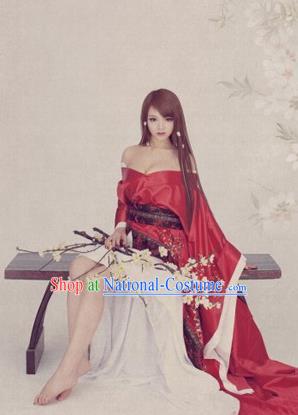 Traditional Ancient Chinese Imperial Consort Sexy Costume, Elegant Hanfu Clothing Chinese Han Dynasty Imperial Emperess Tailing Clothing for Women