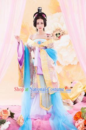 Traditional Ancient Chinese Imperial Consort Sexy Costume, Elegant Hanfu Tube Dress Clothing Chinese Han Dynasty Imperial Emperess Tailing Clothing for Women