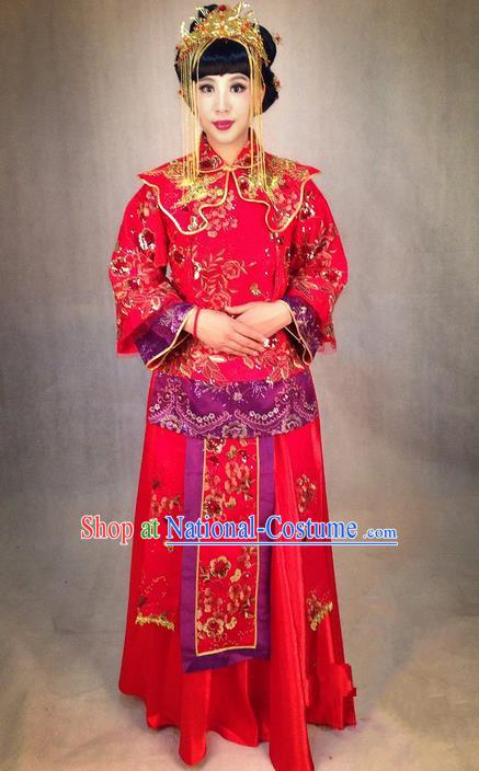 Ancient Chinese Costume Xiuhe Suits Chinese Style Wedding Dress Red Restoring Ancient Women Dragon and Phoenix Flown Bride Cheongsam