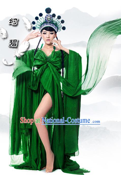 Traditional Ancient Chinese Imperial Consort Sexy Costume, Elegant Hanfu Green Dress Chinese Han Dynasty Imperial Emperess Clothing for Women